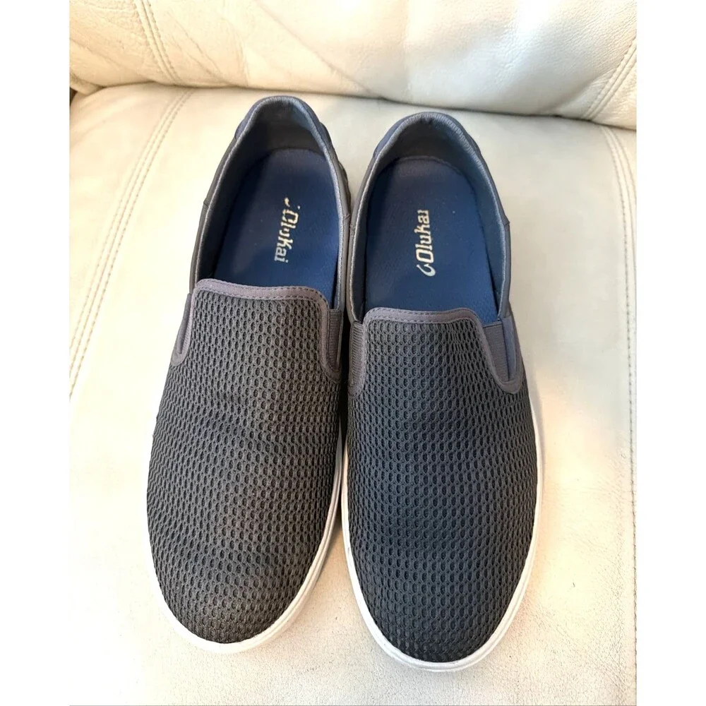 Olukai Lae'Ahi Slip On Sneakers Loafers Men’s Size US 10 M Grey Mesh